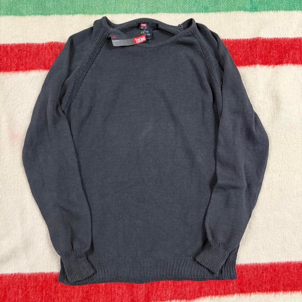 Vintage Y2K Diesel Knit Cotton Sweater Grey Black Designer XL NWT